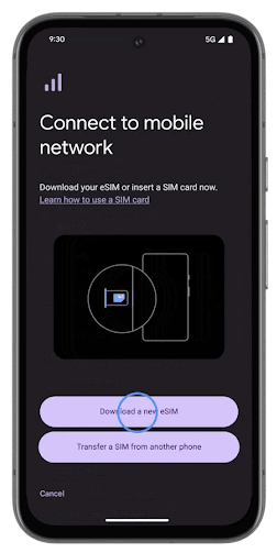 Inquadra il codice QR — Pixel eSIM setup