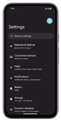 Apri Impostazioni, tocca Connessioni — Pixel Settings