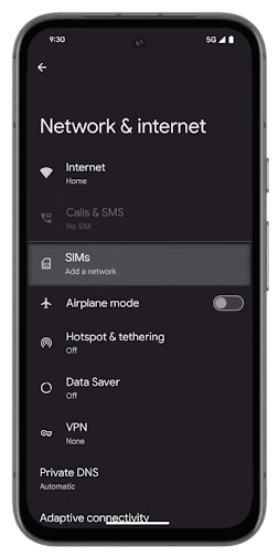Tocca Aggiungi eSIM — Add a SIM on Pixel