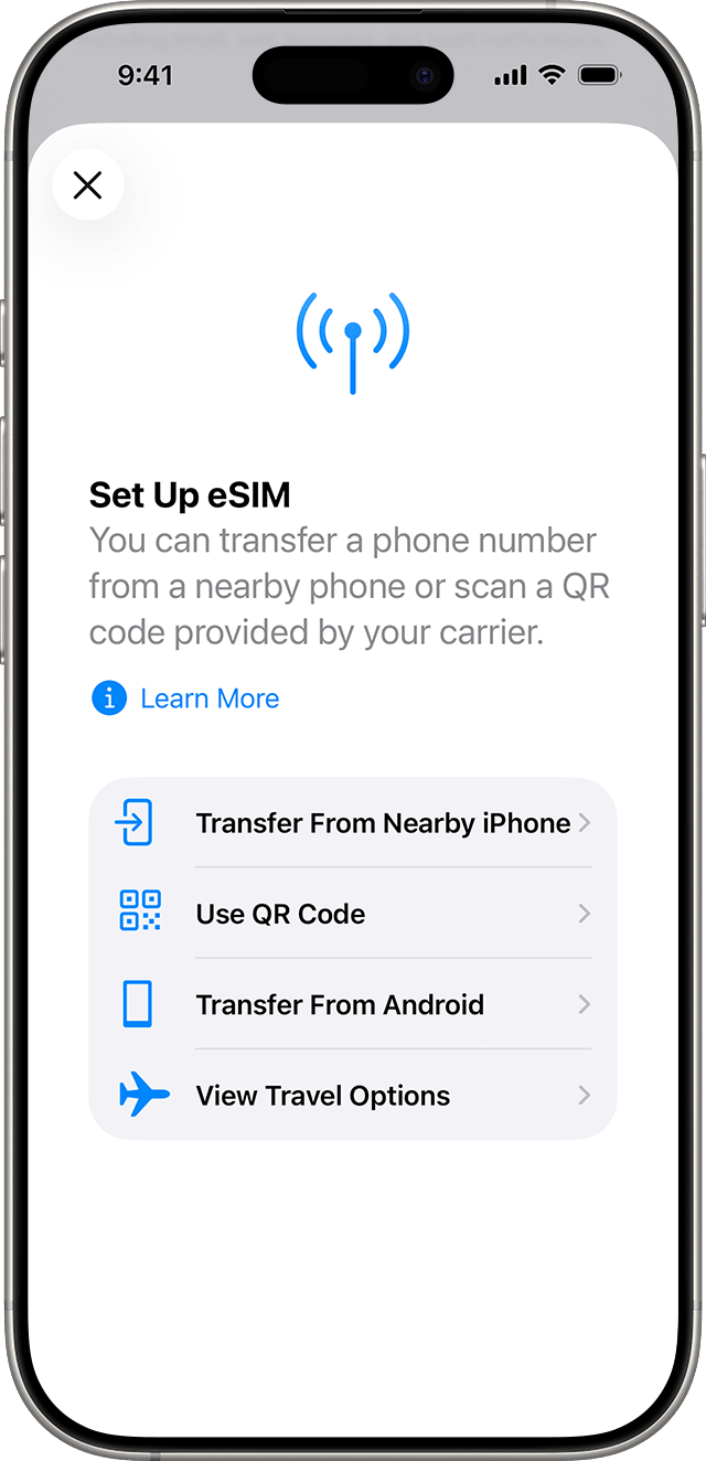 Tocca Aggiungi eSIM — iPhone Set Up eSIM screen